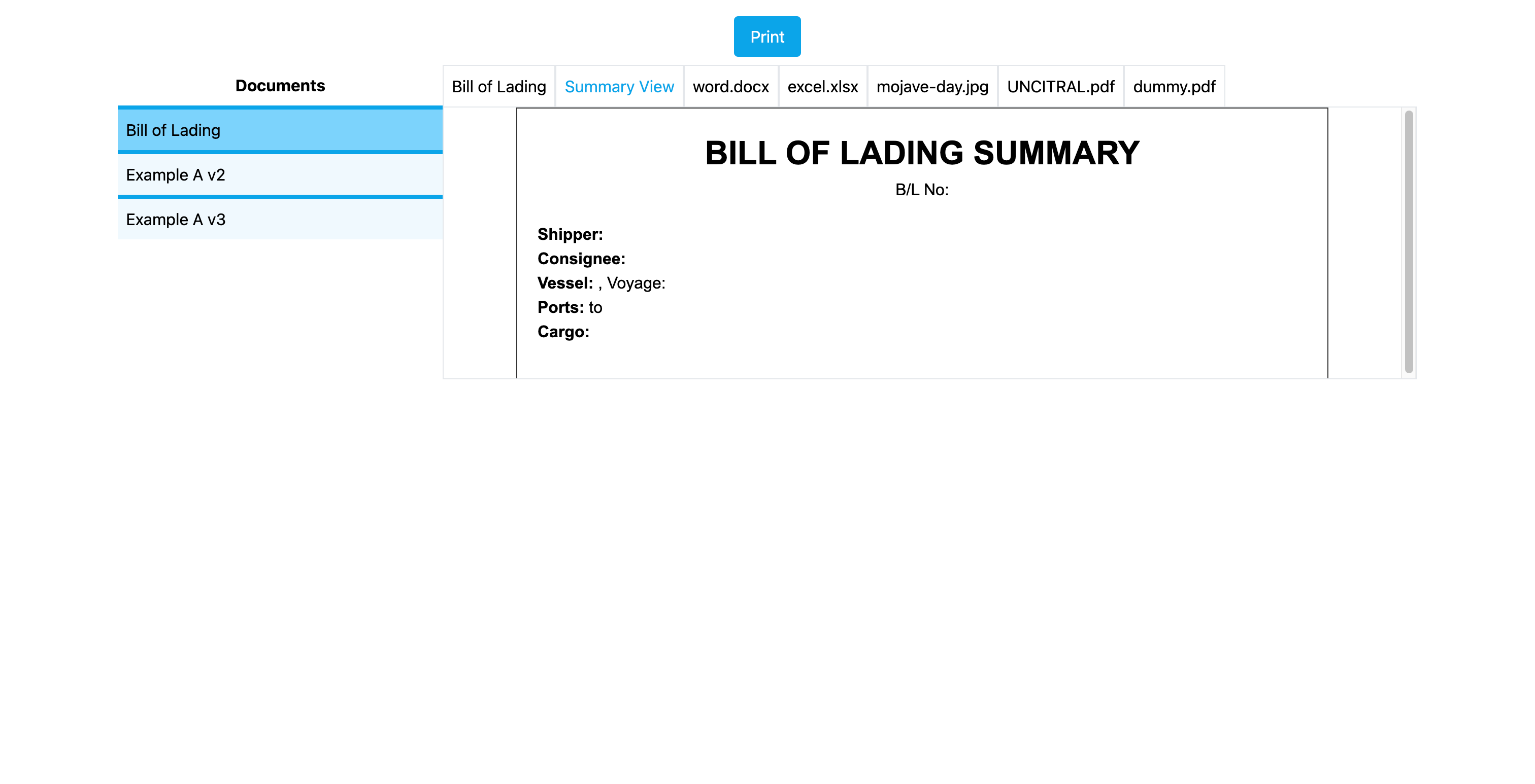 Bill of Lading Summary View
