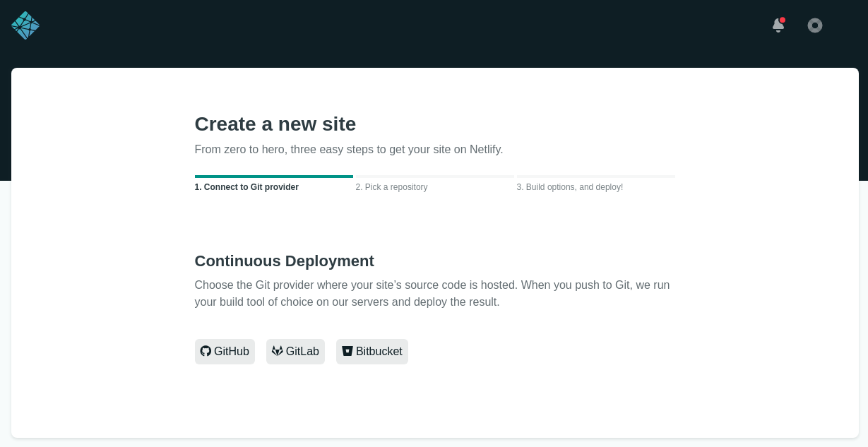 Create a new site on netlify