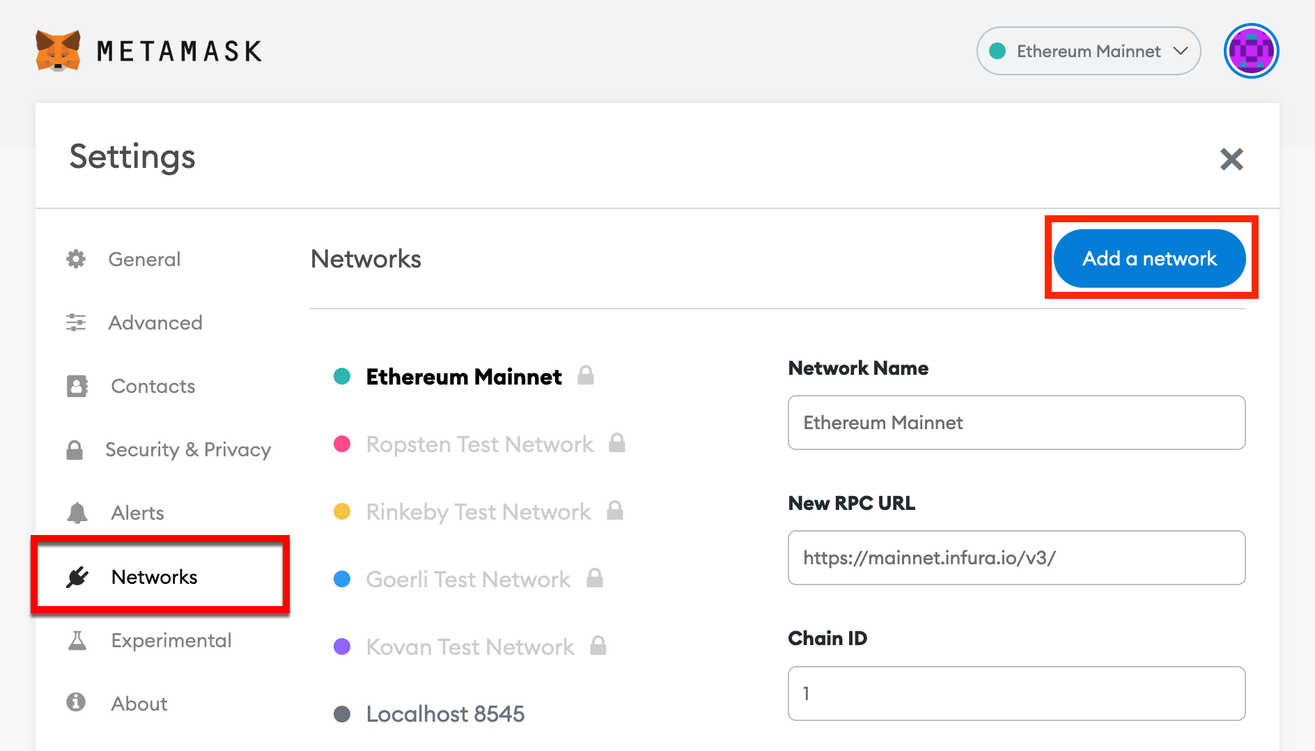 MetaMask Add Network